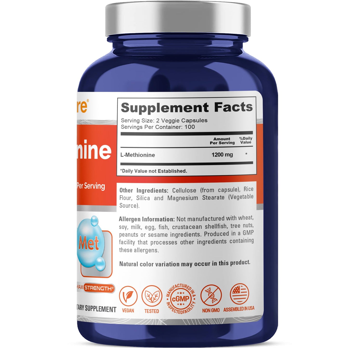 NusaPure L Methionine 1200mg | 200 Capsules | Non-GMO | Vegan Supplement NusaPureBuy Supplements Australia