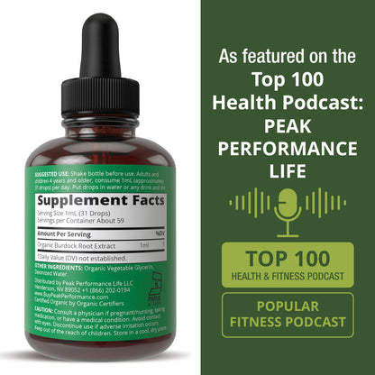 Peak Performance USDA Organic Burdock Root Liquid Drops Supplement. Vegan Extract Tincture for Women and Men. Organic Burdock Root Oil Herb. Zero Sugar, Gluten Free Supplements Peak PerformanceBuy Supplements Australia