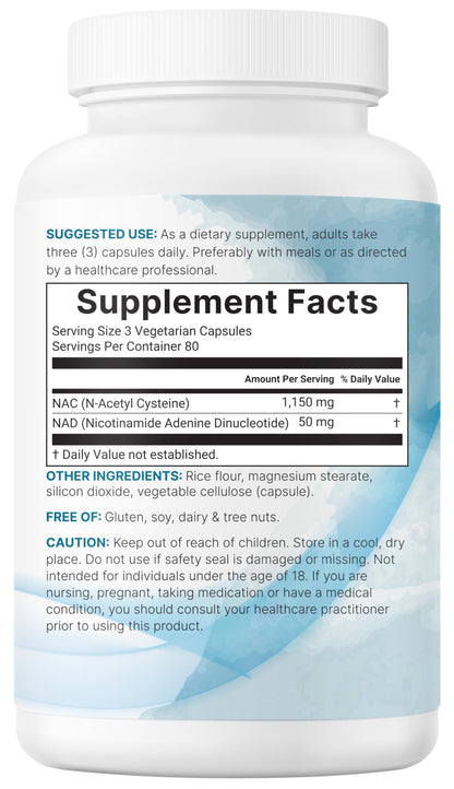 Micro Ingredients NAC with NAD+, 240 Vegetarian Capsules | 1,200 mg Per Serving | 2-in-1 N-Acetyl-L-Cysteine with Nicotinamide Adenine Dinucleotide