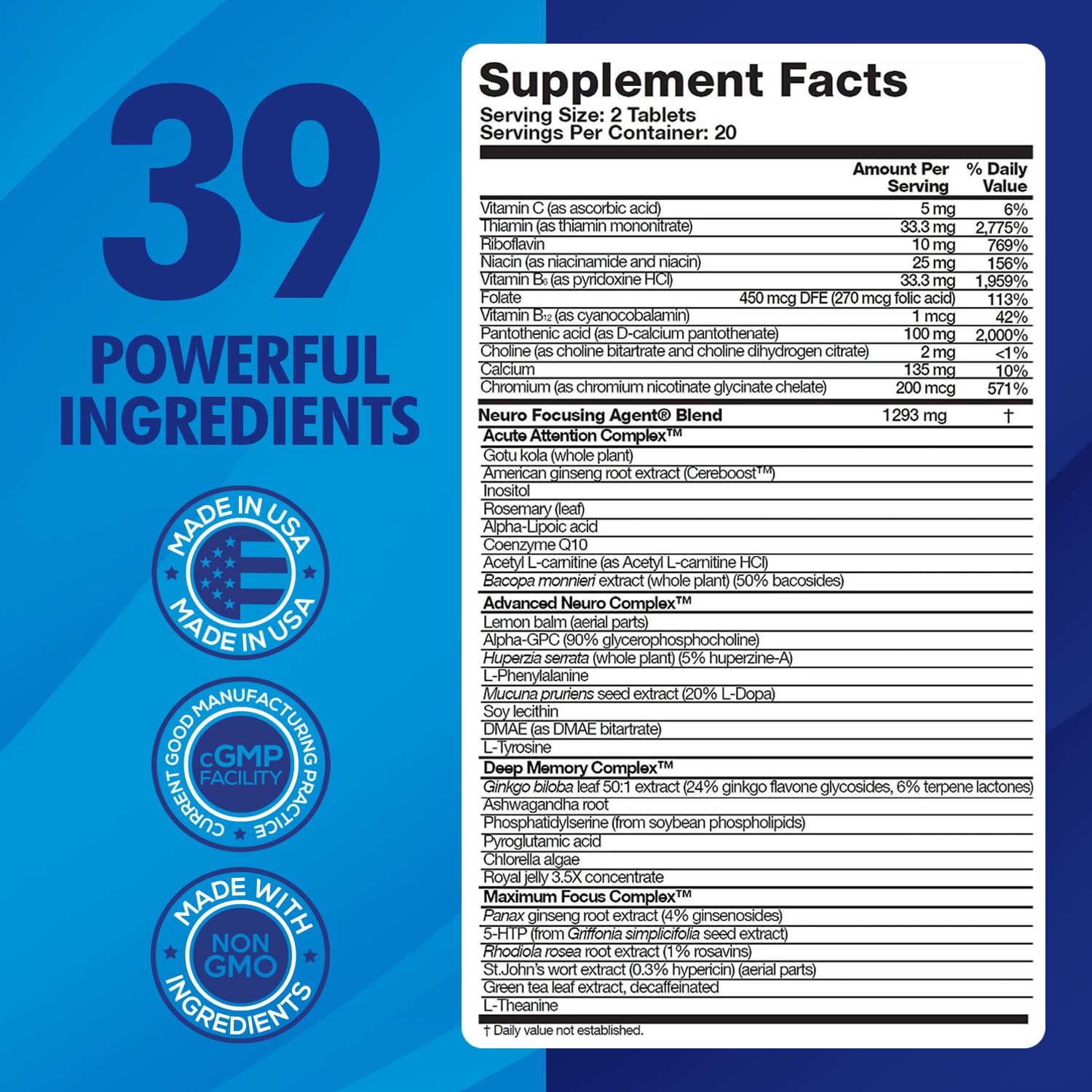 Focus Fast Brain Supplement - Improve Working Memory, Enhance Focus, Boost Cognition in as Little as 1 Hour. Caffeine/Stimulant Free Nootropic Focus FastBuy Supplements Australia