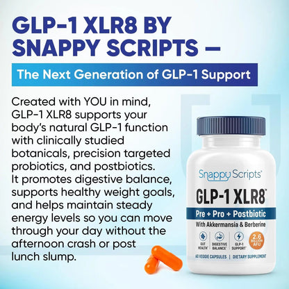 GLP-1 XLR8 Supplement for Weight Loss, Digestion, Constipation, Bloating Relief with Akkermansia 2.6 Billion AFU Live Prebiotic Probiotic Postbiotic Gut Health + Berberine for Women Men 360 Capsules Snappy ScriptsBuy Supplements Australia