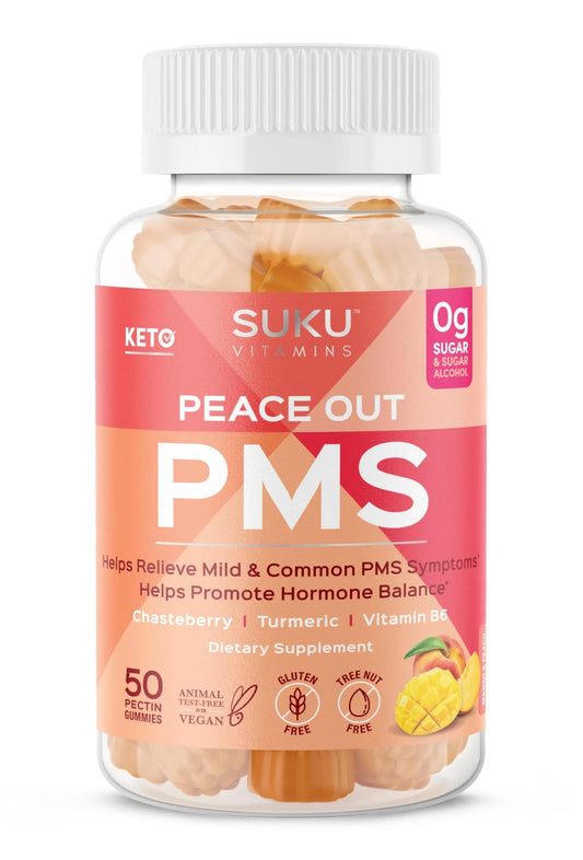 SUKU Vitamins - PMS Gummy Supplement with Chasteberry to Relieve PMS and Menopause Peach Mango Gummies (50 Count) SUKUBuy Supplements Australia