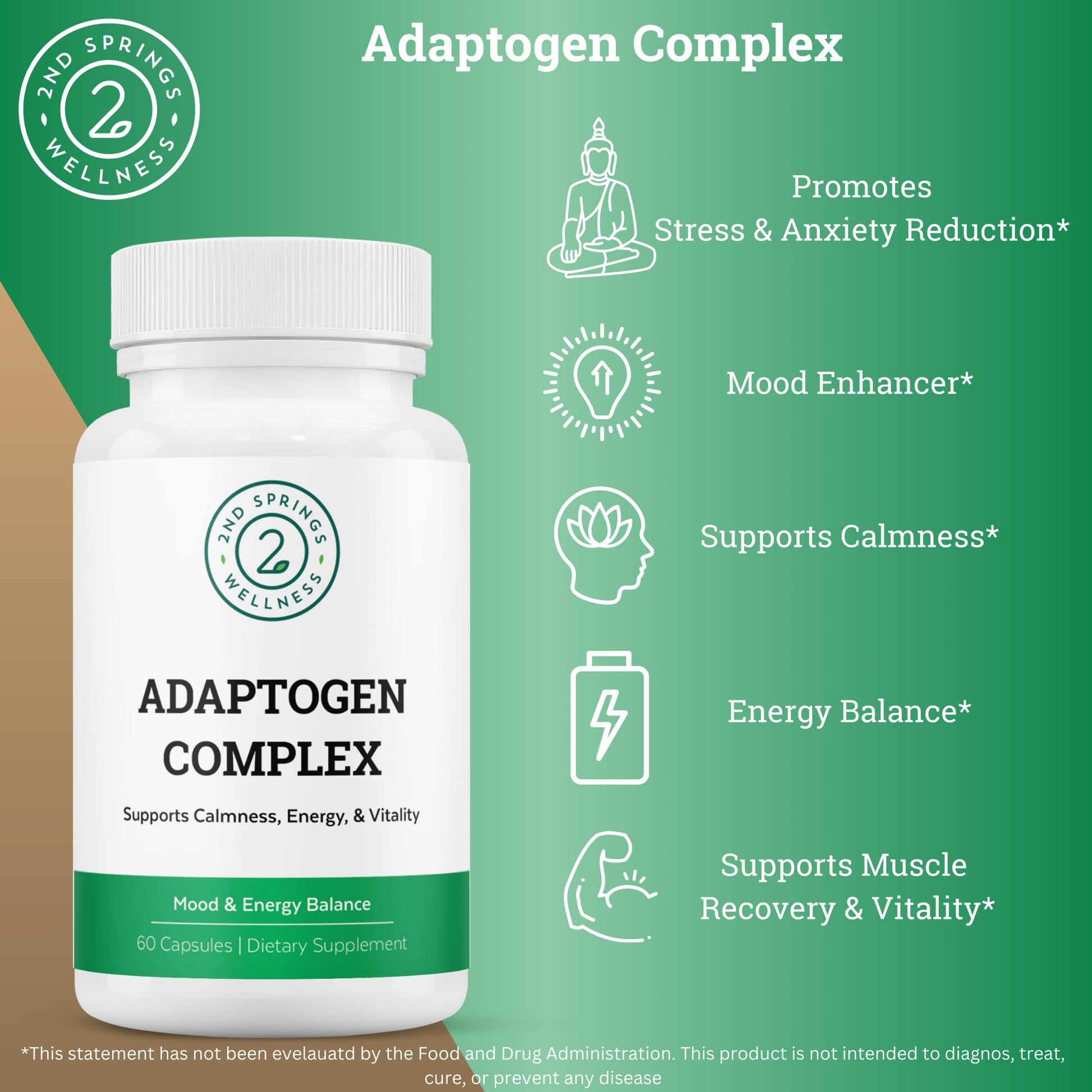 2nd Springs Adaptogen Complex Calmness, Energy and Vitality Booster - Ashwagandha, Schisandra, Astragalus, Ginseng, Rhodiola, and More - Adrenal Support Supplements - 60 Ct 2nd SpringsBuy Supplements Australia