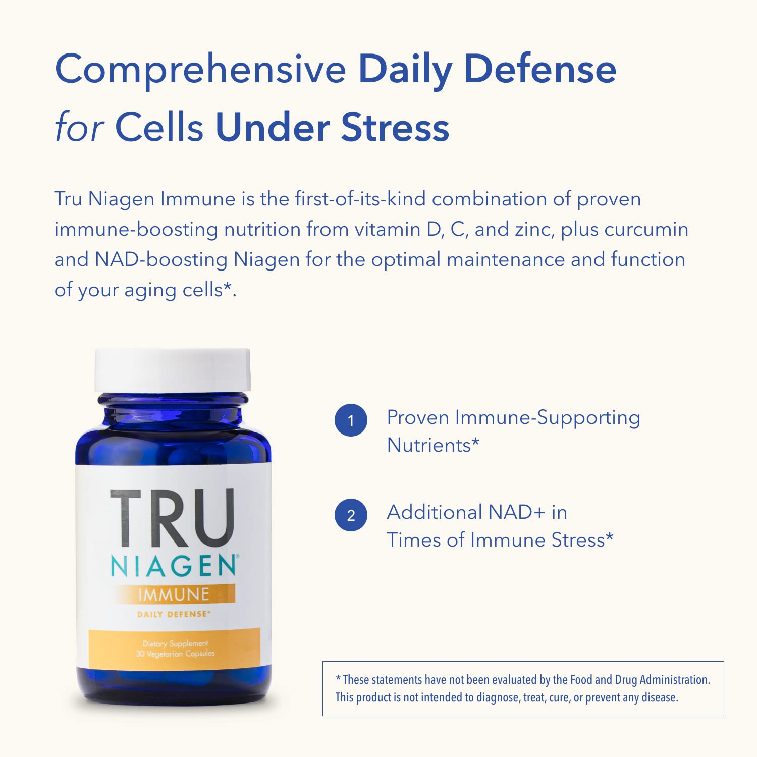 TRU NIAGEN Immune Support Supplement - Daily Defense, Vitamin C from Fermentation, Vegan Vitamin D3 2000 IU, Zinc, Plus Theracurmin (Curcumin) + Multi Award-Winning NAD Boosting Niagen 150mg 60ct TRU NIAGENBuy Supplements Australia