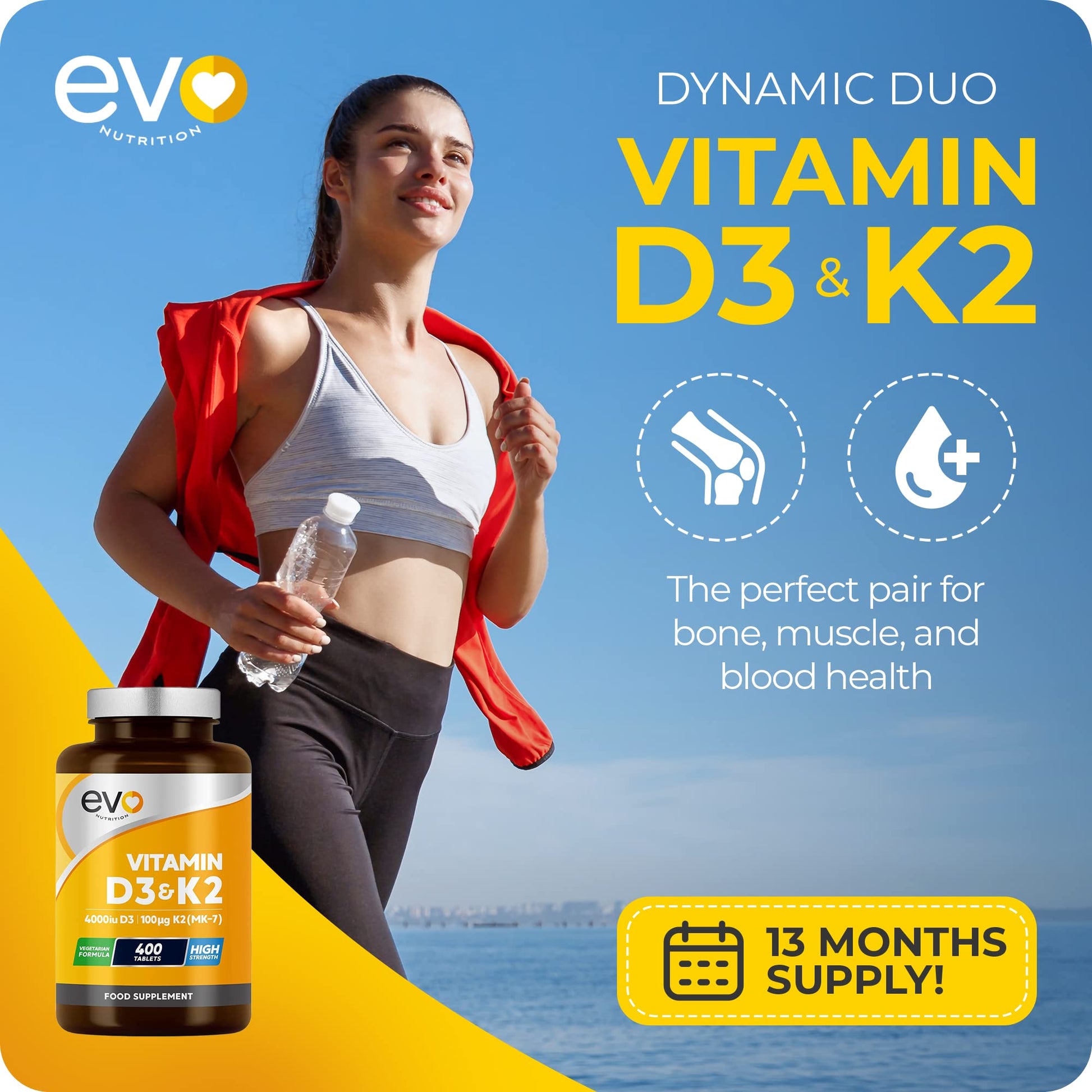 Vitamin D3 4000iu & Vitamin K2 100ug MK7 | 400 Vegetarian Tablets - 1 Year Supply EVO NUTRITIONBuy Supplements Australia