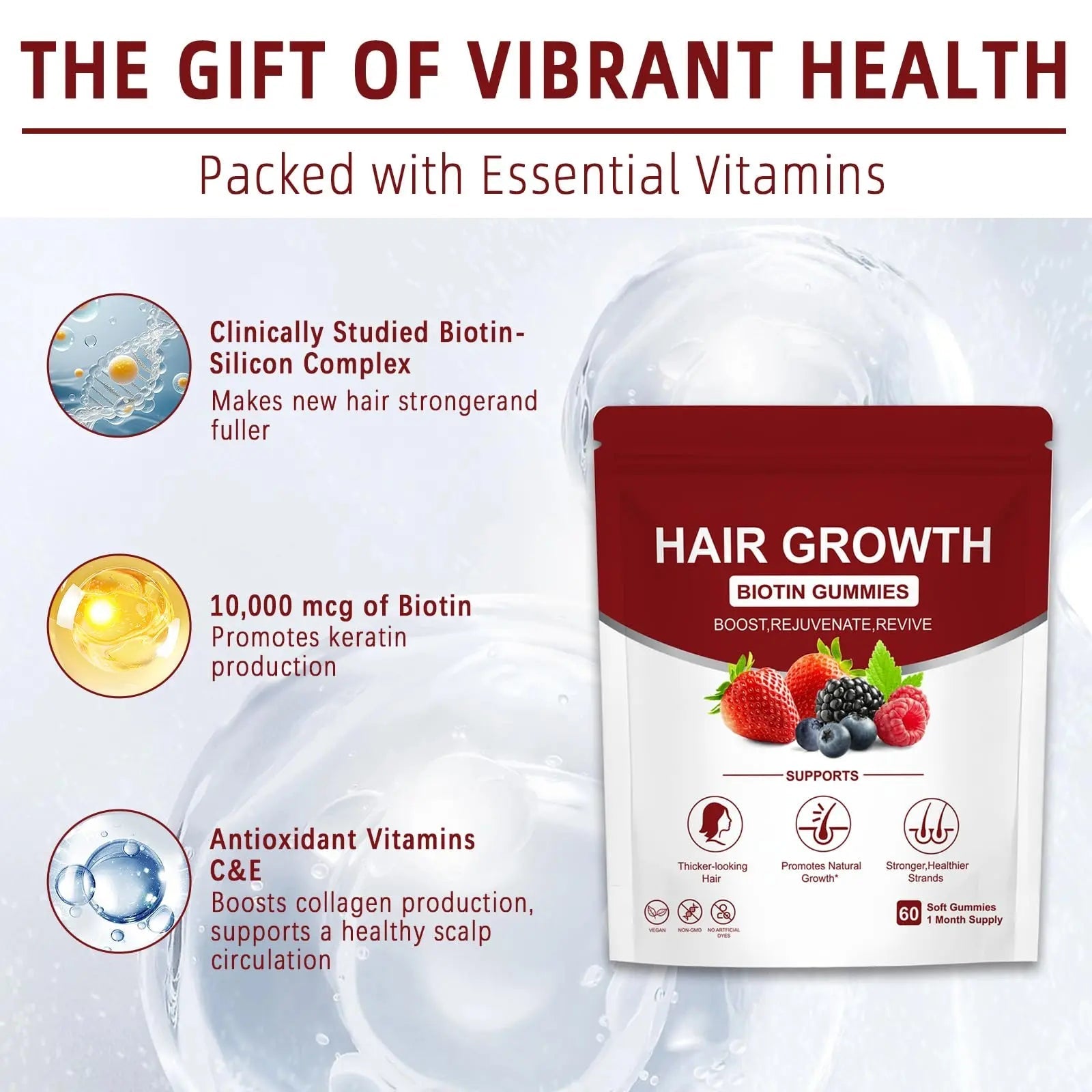 YYLLYY Hair Growth Vitamins Gummies | with Biotin, Vitamin C & E, Botanical Extracts | Supports Healthy Hair Growth & Strength, Skin & Nail Care YYLLYYBuy Supplements Australia