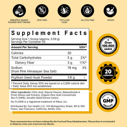 ColonBroom Psyllium Husk Powder with Stevia (Tropical Fruits) - Colon Cleanse for Bloating Relief & Gut Health - Colon Broom Fiber Powder Drink - Vegan Fiber Powder Stevia Supplement, 50 Servings ColonBroomBuy Supplements Australia