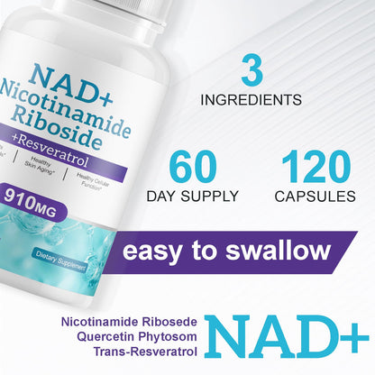 Daiasns NAD Supplement for Men and Women - Liposomal Nicotinamide Riboside, Quercetin, NAD+ Supplement with Resveratrol 910mg - Supports Muscle, Brain, Energy, 120 Capsules DaiasnsBuy Supplements Australia