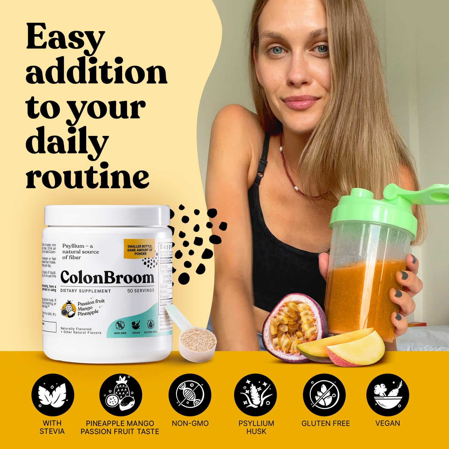 ColonBroom Psyllium Husk Powder with Stevia (Tropical Fruits) - Colon Cleanse for Bloating Relief & Gut Health - Colon Broom Fiber Powder Drink - Vegan Fiber Powder Stevia Supplement, 50 Servings ColonBroomBuy Supplements Australia