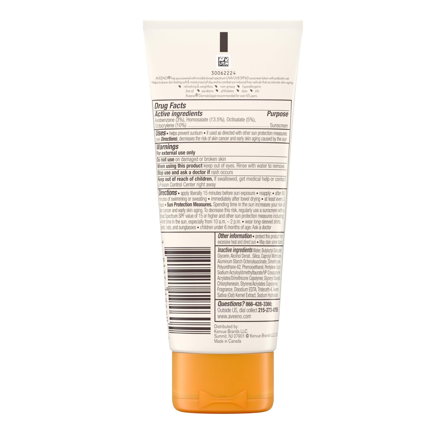 Aveeno Protect + Hydrate Moisturizing Body Sunscreen Lotion with Broad Spectrum SPF 60 & Prebiotic Oat, Weightless & Refreshing Feel