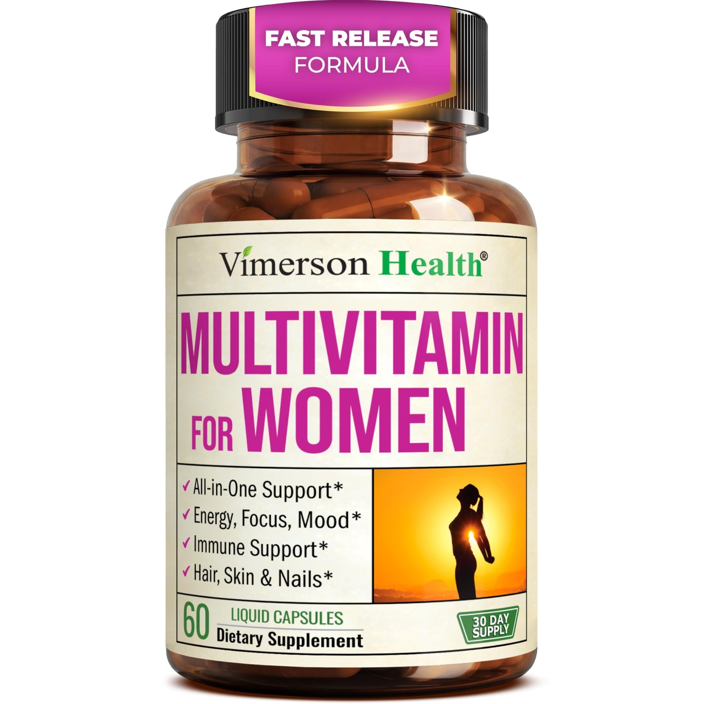 Multivitamin for Women with Bioavailable Vitamins, Minerals, Vitamin D, B12, C, A & Zinc for Energy, Focus and Immune Health – Premium Womens Multivitamins & Multiminerals – 60 Liquid Caps Vimerson HealthBuy Supplements Australia