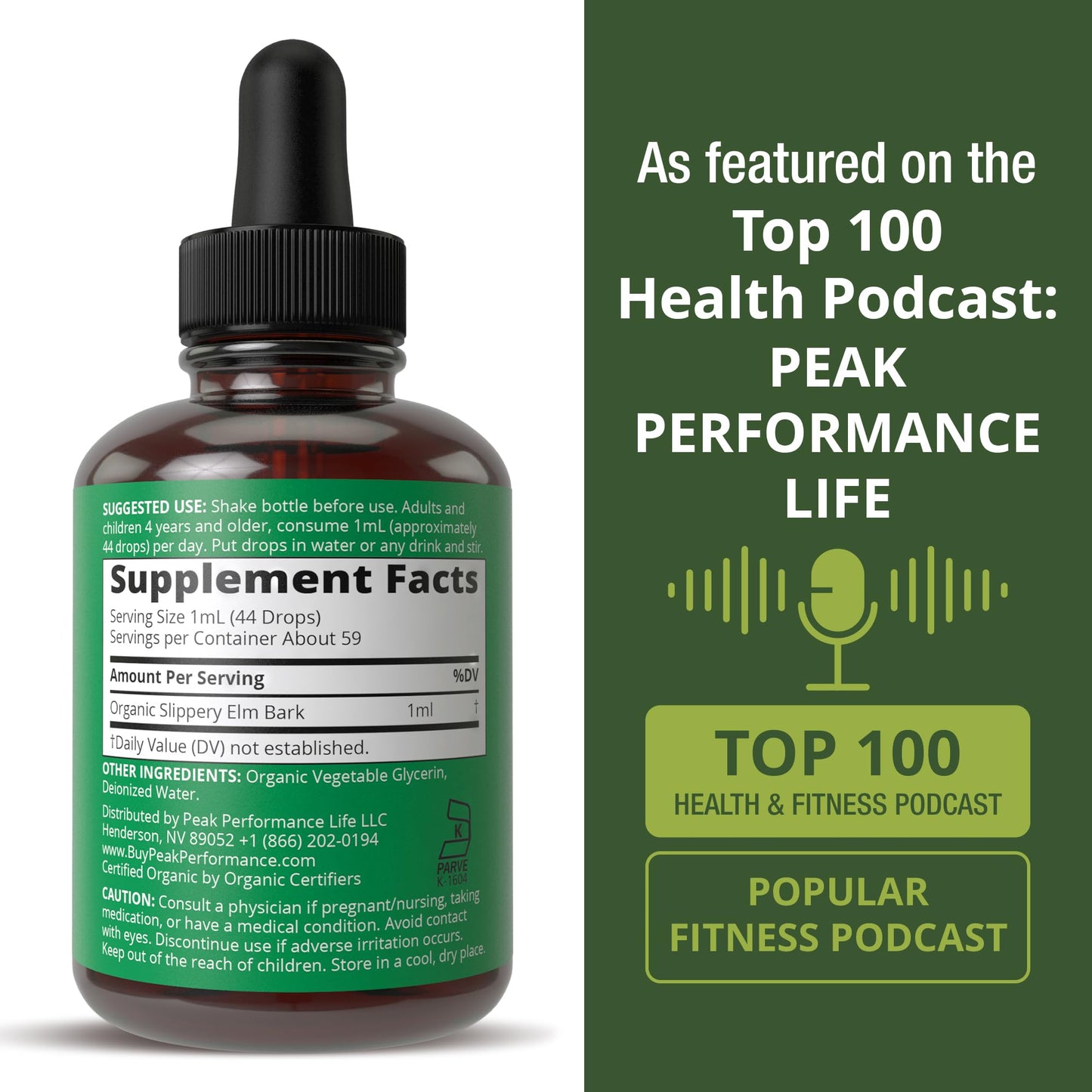 Slippery Elm Bark USDA Organic Vegan Liquid Drops. Extract with High Bioavailability for Women, Men, Kids. for Sore Throat, Irritated Stomach. Zero Sugar, Gluten Free, Tincture Supplement No Capsules Peak PerformanceBuy Supplements Australia