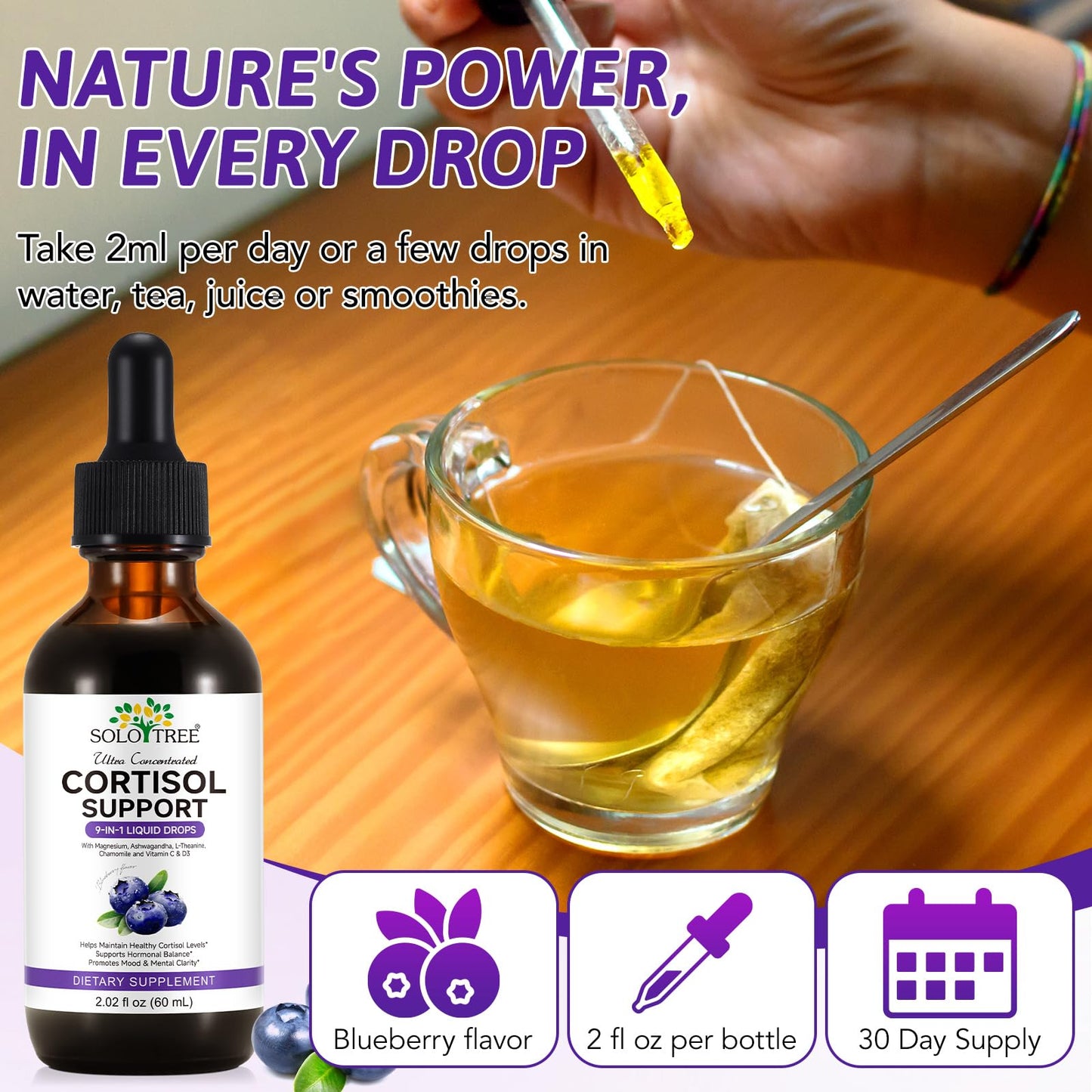NIFEISHI Cortisol Reducer & Manager Liquid Drops for Women & Men | Cortisol Supplements with Ashwagandha & Magnesium | 9-in-1 Stress & Mood Support, Blueberry Flavor-2.02 floz NIFEISHIBuy Supplements Australia