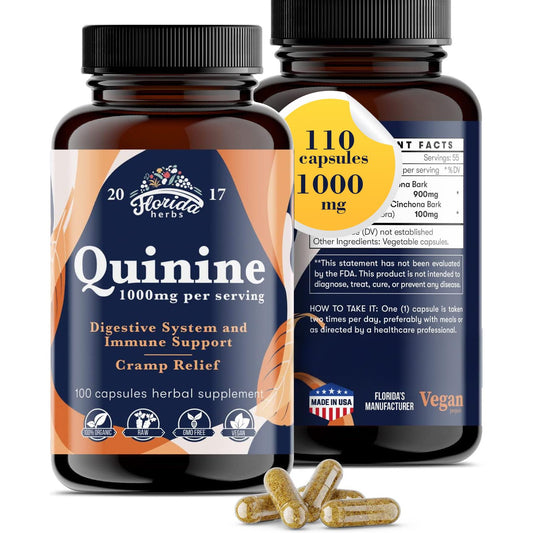 FLORIDA HERBS Quinine for Leg Cramps 1000 mg - 110 Capsules - Cinchona Bark Extract Supplement - Quinine Capsules - Vegan, Non - GMO FLORIDA HERBSBuy Supplements Australia