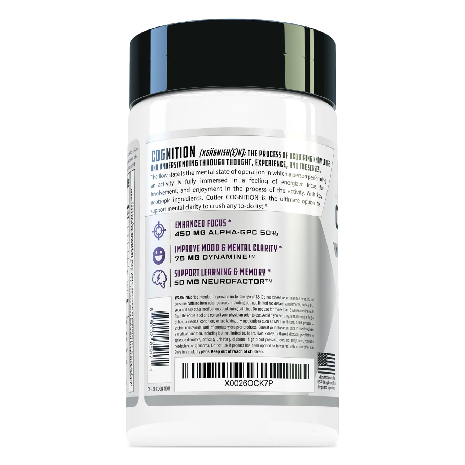 COGNITION High Potency Brain Nootropic Focus Supplement: Best Nootropic and Energy Pills for Mental Clarity, Memory, Studying, Gaming, and Work | Alpha GPC, Dynamine, Caffeine, L Theanine , 60 Count Cutler Nutrition buy supplements Au