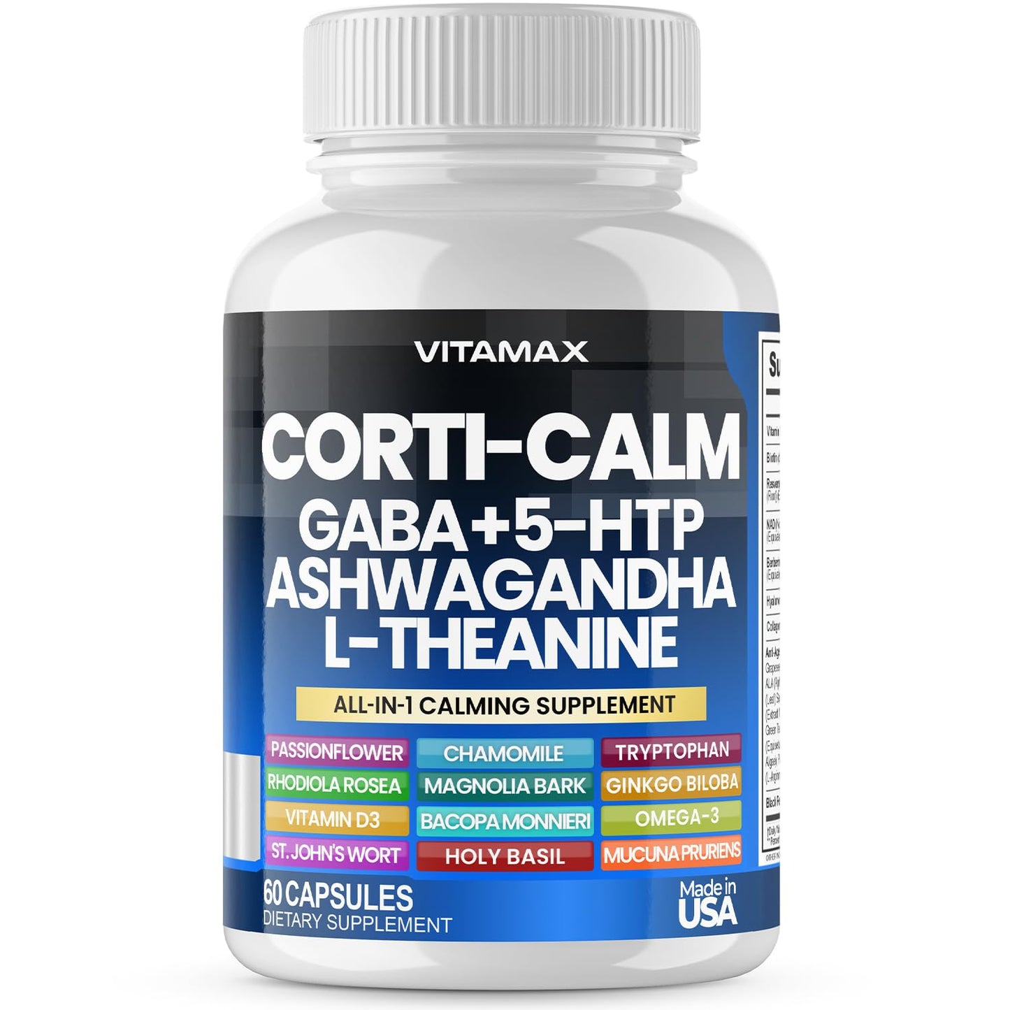 Corti-Calm Cortisol Supplement, L Theanine, Ashwagandha, Vitamin D 3, GABA for Relaxation, Fatigue & Focus with Ginkgo Biloba, Bacopa Monnieri, 5-HTP – Non-GMO, Made in USA – 60ct VitamaxBuy Supplements Australia