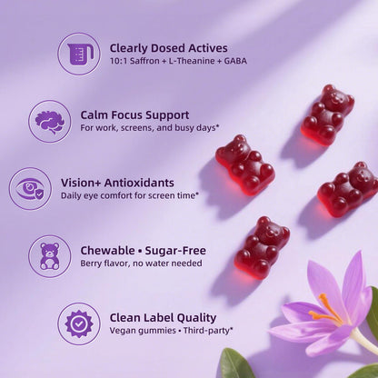 10-in-1 Saffron Supplements Gummies - Saffron Extract 88.5 mg with L-Theanine, GABA, Ashwagandha, Turmeric,Magnesium – Mood, Focus, Vision Support & Cortisol Balance, Sugar Free, Vegan, 60 Counts LukareeBuy Supplements Australia
