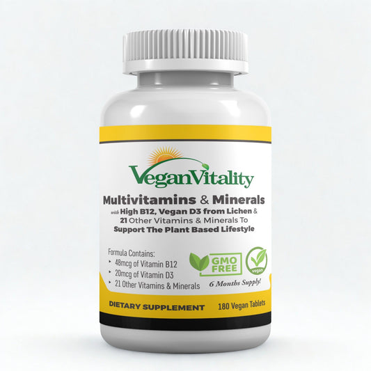 Vegan Vitality Multivitamins & Minerals for Women and Men with High Strength Vitamin B12, D3 & K2. 180 Vegan Multivitamin Tablets - 6 Months Supply Vegan VitalityBuy Supplements Australia