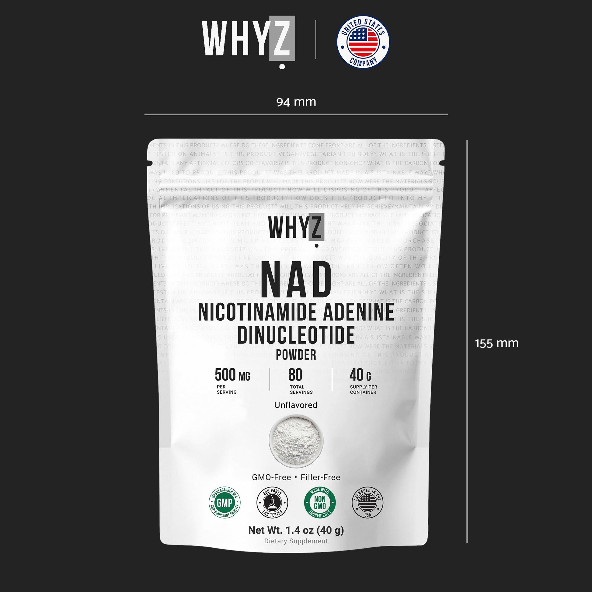 Pure NAD Powder Nicotinamide Adenine Dinucleotide Supplement Unflavored and Gluten-Free Premium Pure NAD Powder for Daily Wellness and Nutrition Support, 40g WHYZBuy Supplements Australia