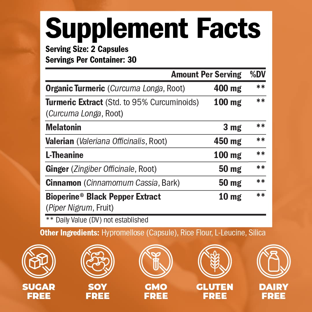Turmeric, Melatonin & Valerian Root Sleep Aid Supplement. Natural Sleep Aid for Adults Vimerson HealthBuy Supplements Australia