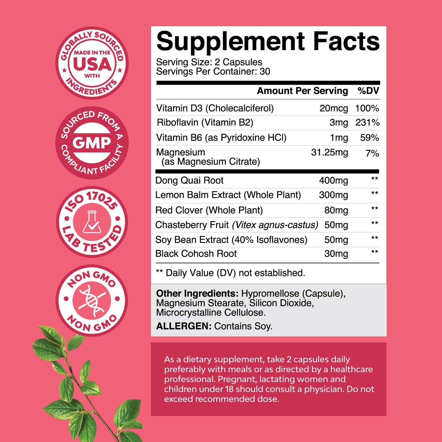 Complete Herbal Menopause Supplement for Women - Female Hormone Balance Capsules for Night Sweats Hot Flashes & Mood Swings with Dong Quai, Chaste Berry & Black Cohosh Root - 60 Count Natures CraftBuy Supplements Australia