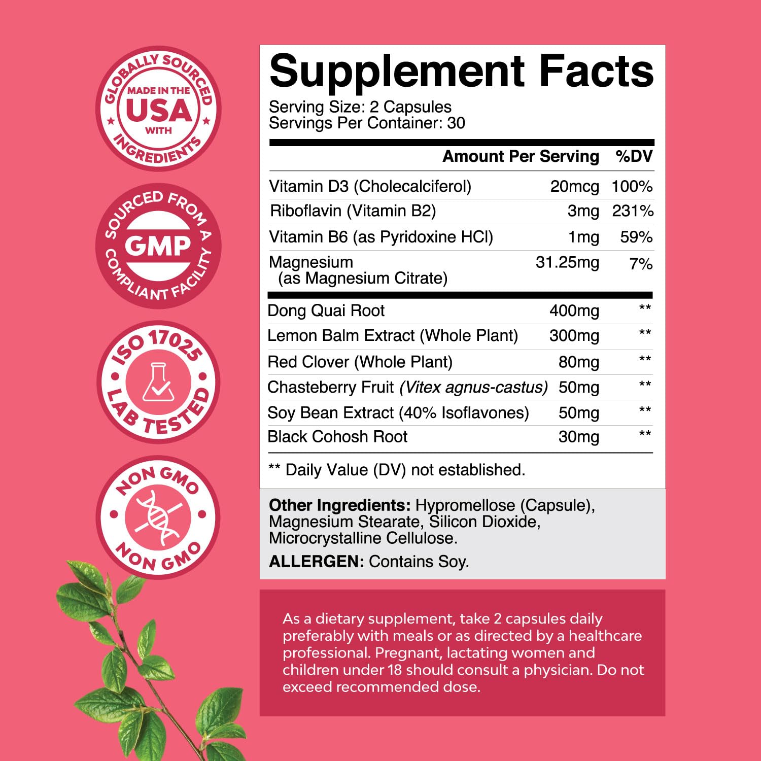 Complete Herbal Menopause Supplement for Women - Female Hormone Balance Capsules for Night Sweats Hot Flashes & Mood Swings with Dong Quai, Chaste Berry & Black Cohosh Root - 60 Count Natures CraftBuy Supplements Australia
