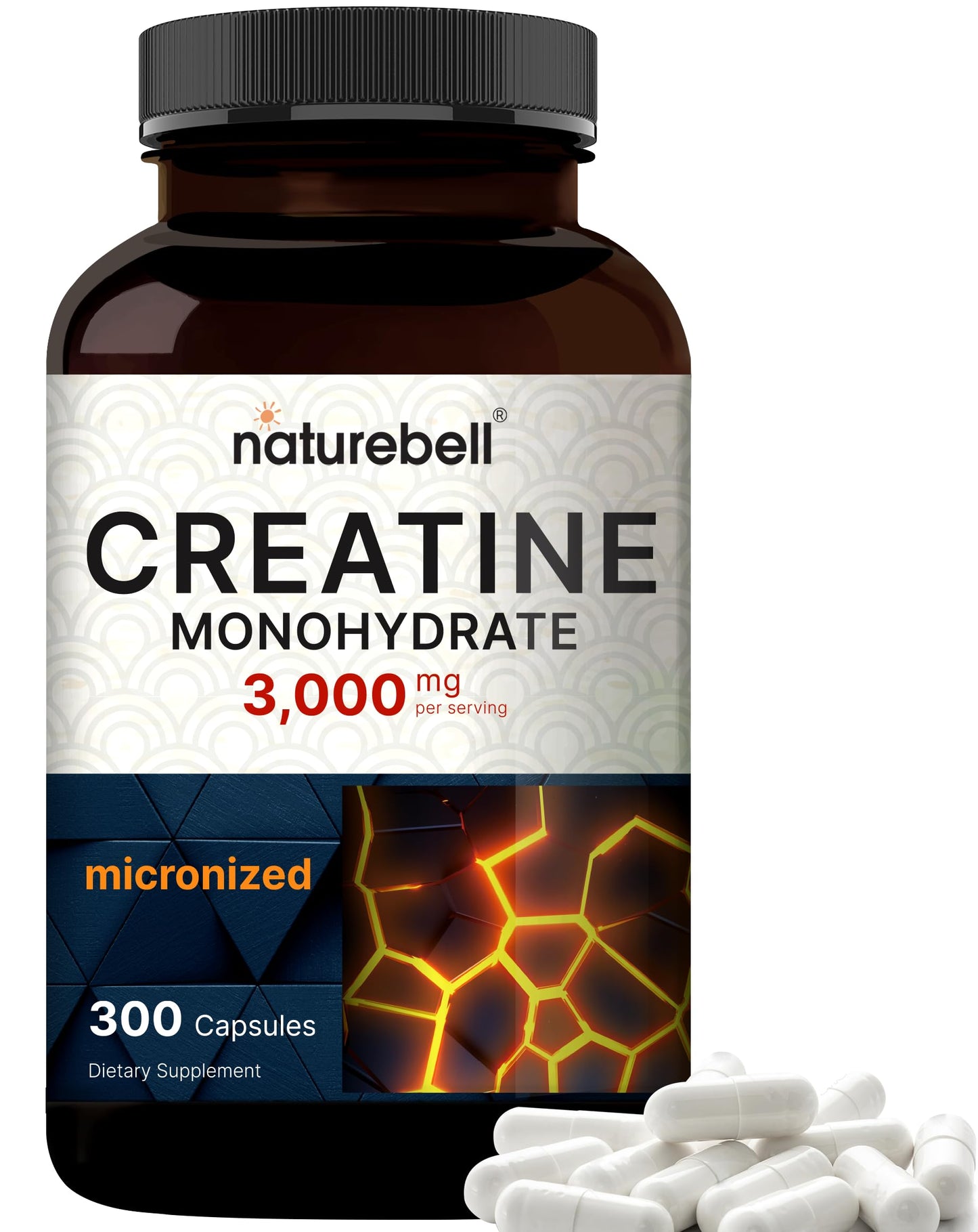 Creatine Monohydrate Capsules 3,000mg Per Serving, 300 Count | Micronized, Unflavored Creatine Pills | Pre-Workout & Muscle Strength Support | Easy to Swallow, Filler-Free | 50 Servings NatureBellBuy Supplements Australia