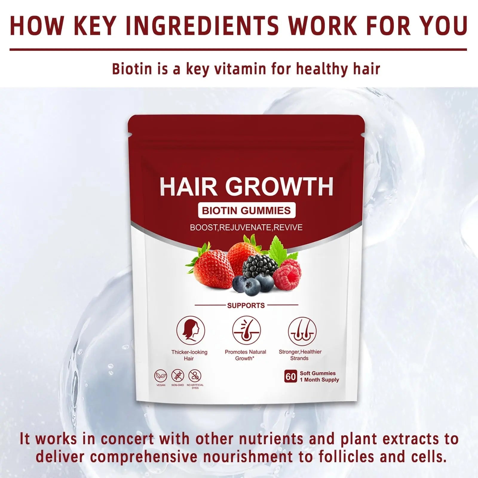 YYLLYY Hair Growth Vitamins Gummies | with Biotin, Vitamin C & E, Botanical Extracts | Supports Healthy Hair Growth & Strength, Skin & Nail Care YYLLYYBuy Supplements Australia