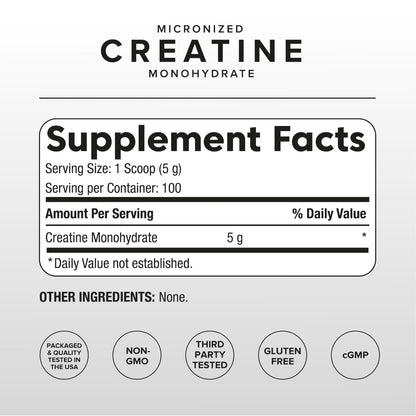 Puregen Labs Micronized Creatine Monohydrate Powder 500g – Pure, Unflavored, No Additives | 5000mg Per Serv (5g) - 100 Servings | Third Party Tested for Quality P Puregen LabsBuy Supplements Australia