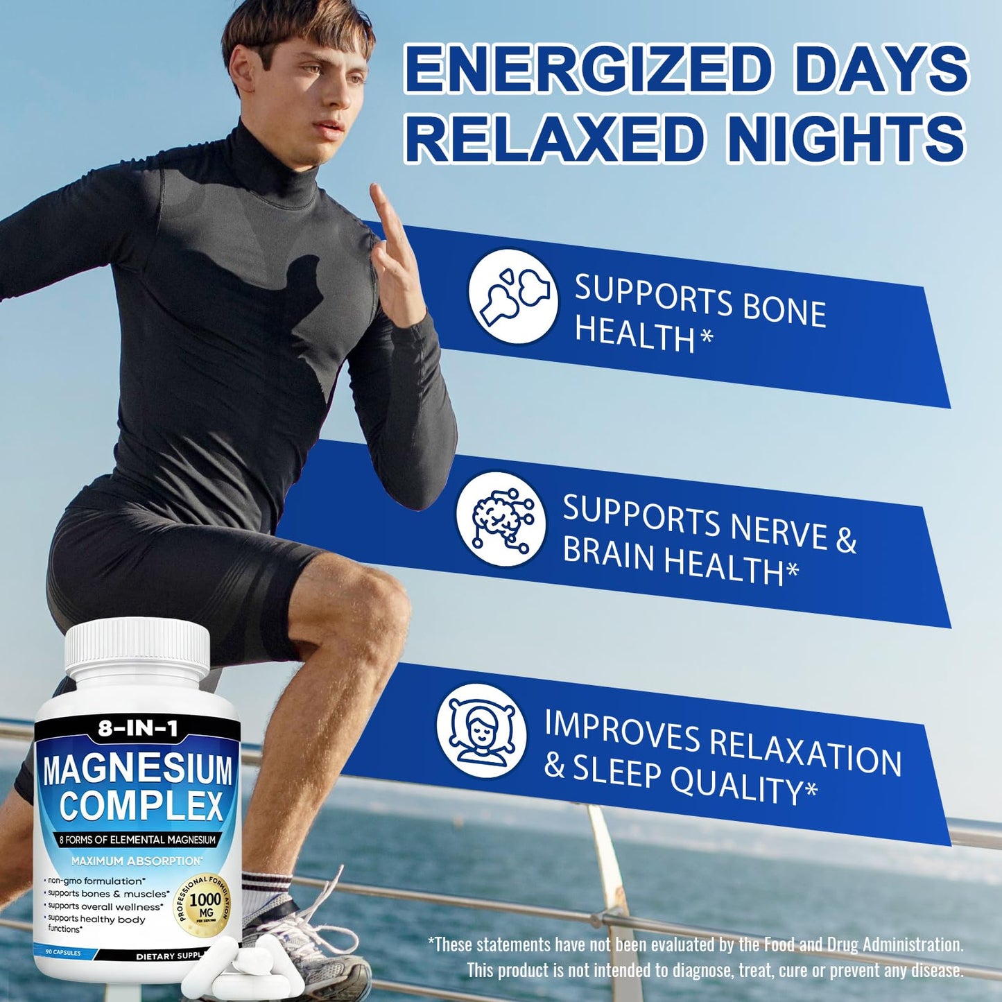 Magnesium Complex Supplement 8-in-1 Elemental 1000mg, Magnesium Glycinate, Malate & Citrate, Vegan, Non-GMO 90 Capsules MIRACLE OFFICIAL buy supplements Au