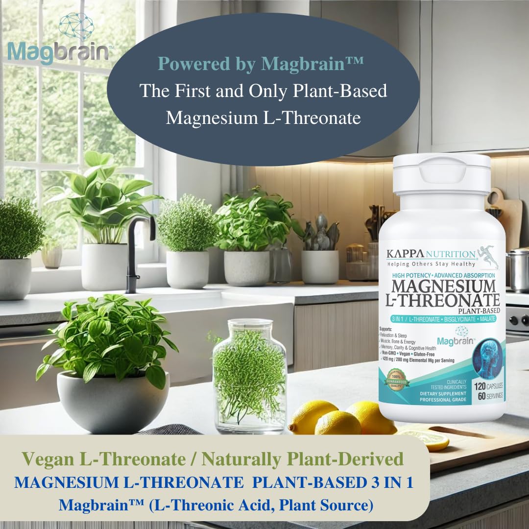 Kappa Nutrition Powered by Magbrain™ Magnesium L-Threonate Plant-Based, 420mg Elemental Magnesium (3 Capsules) from 2,253mg, 120 Vegan Capsules, Brain, Sleep & Muscle Support. KAPPA NUTRITIONBuy Supplements Australia