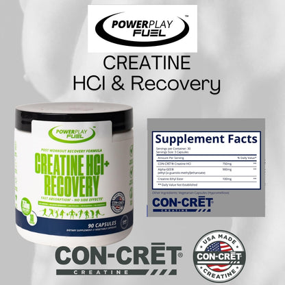 CREATINE HCl + Recovery Capsules for Men and Women, Muscle & Brain Health, Cognitive Function, Immune Support - 90 Vegetable Capsules POWER PLAY FUELBuy Supplements Australia