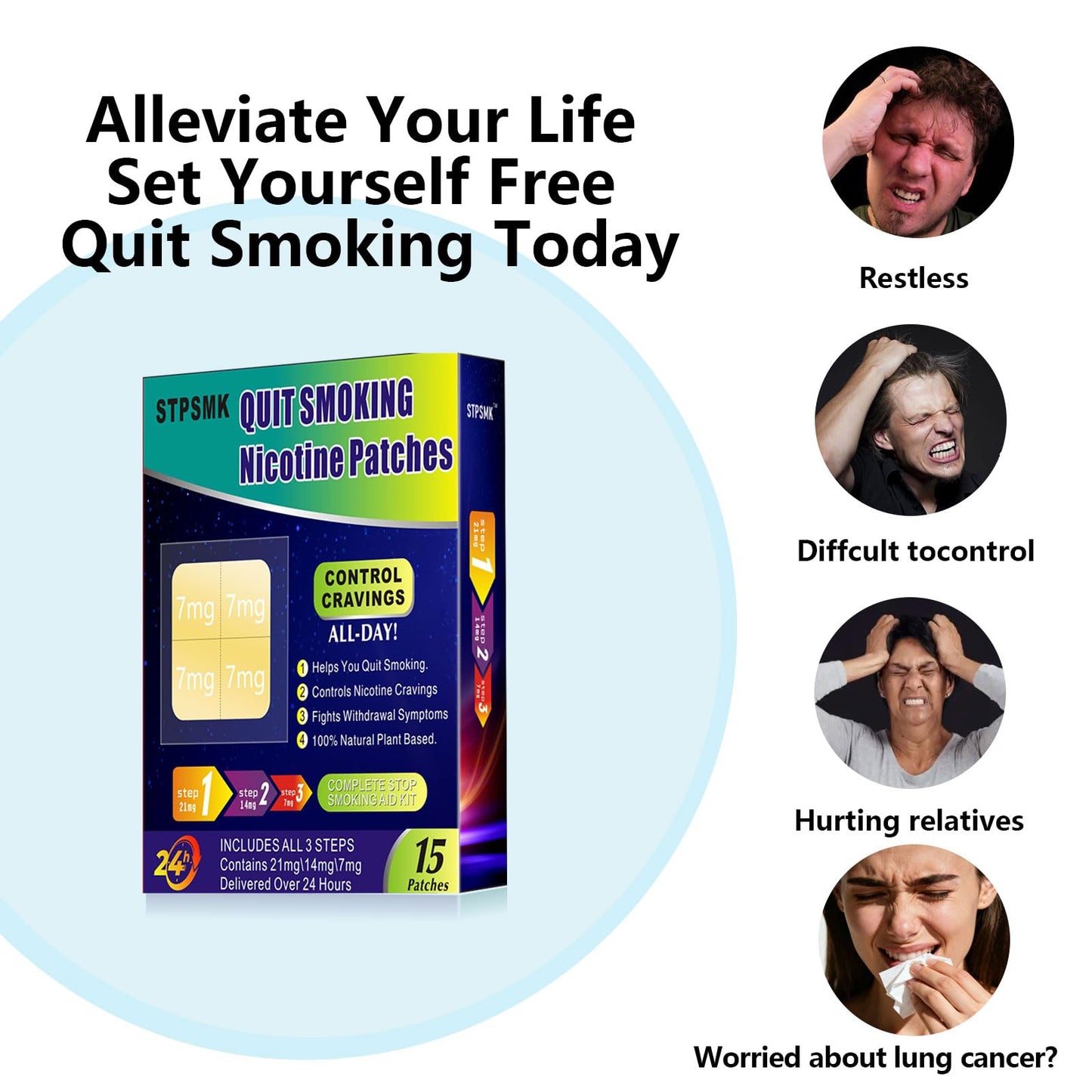 Nicotine Patches Step 1+-3, 28mg Dividable into 4×7mg Pieces – Covers All Quit Stages, 24-Hour Transdermal Quit Smoking Aid (30 Patches) STPSMK buy supplements Au