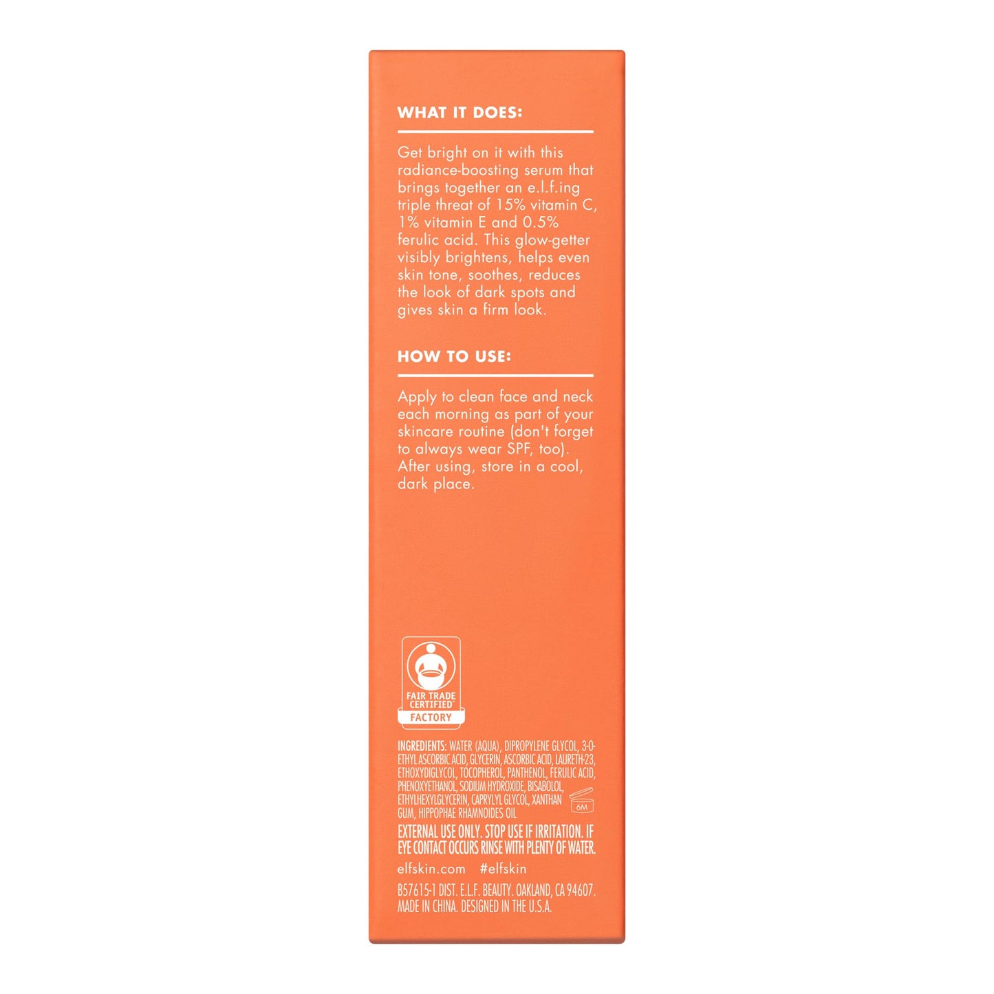 e.l.f. SKIN Bright Icon Vitamin C + E + Ferulic Serum, Brightening & Soothing Face Serum, Helps Even Skin Tone