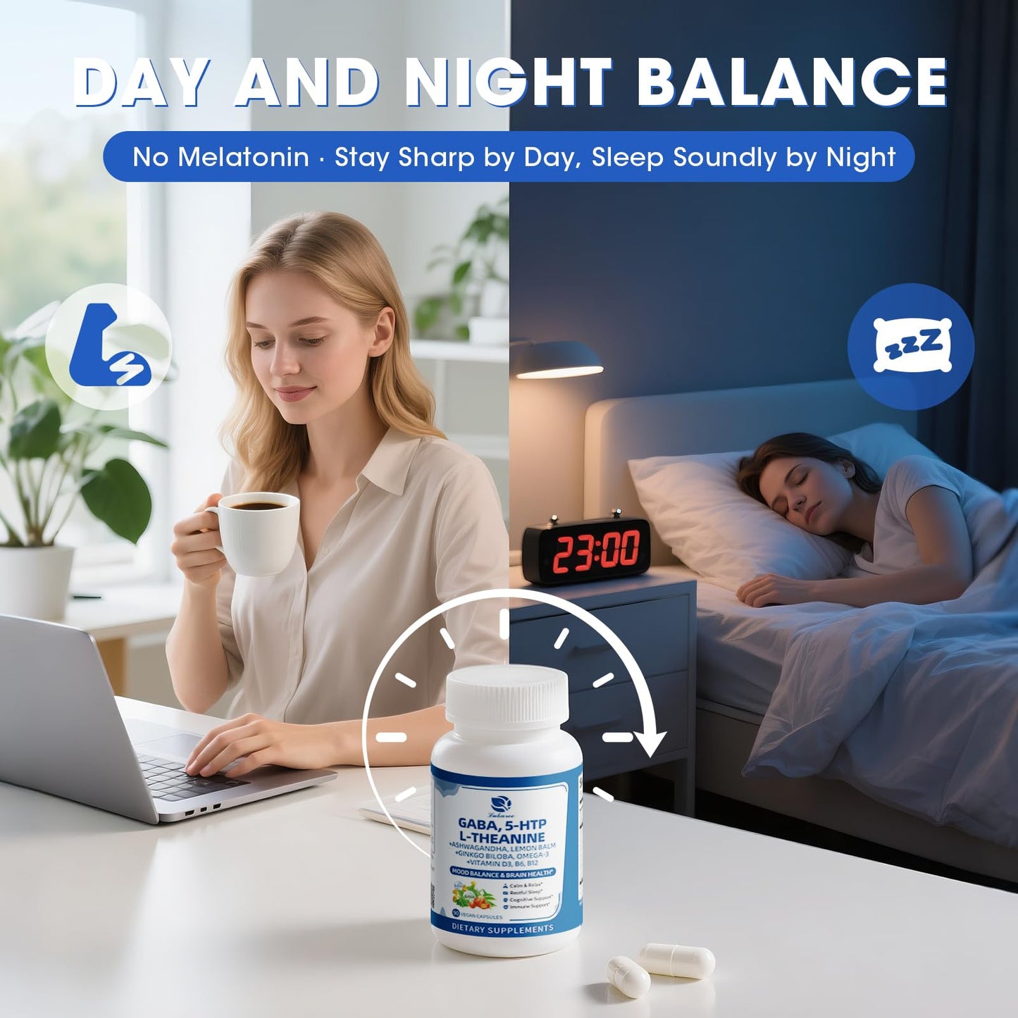GABA Supplements 750mg with L Theanine, 5HTP, Ashwagandha, Lemon Balm, Ginkgo Biloba, Omega-3, 10 in 1 GABA Calm Capsules for Sleep, Relaxation, Focus, Mood Support, Cortisol Balance - 90CT LukareeBuy Supplements Australia