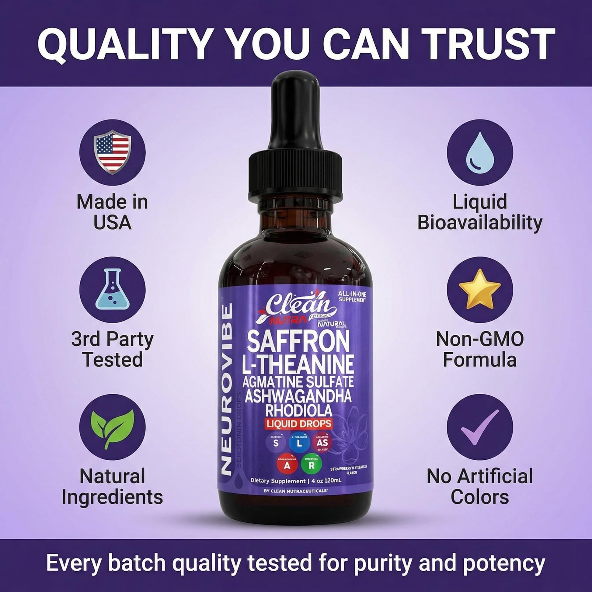 Saffron Supplements Liquid Drops L-Theanine Agmatine Sulfate Ashwagandha Magnesium Glycinate B6 Magnesium Stress Relief Mood Support 5-HTP GABA Supplement Vitamin D 4oz by Clean Nutra Clean Nutraceuticals buy supplements Au