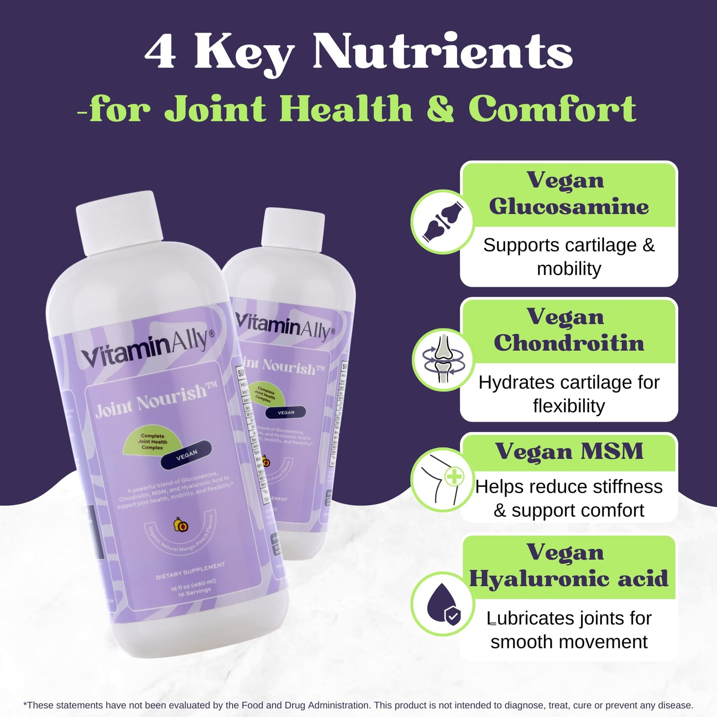 Joint Nourish – 100% Vegan Liquid Joint Supplement | Vegan Glucosamine, Chondroitin, MSM, Hyaluronic Acid & Vitamin C | Mango-Peach | Supports Joint Mobility, Cartilage & Skin | Sugar-Free,16 Servings VitaminallyBuy Supplements Australia