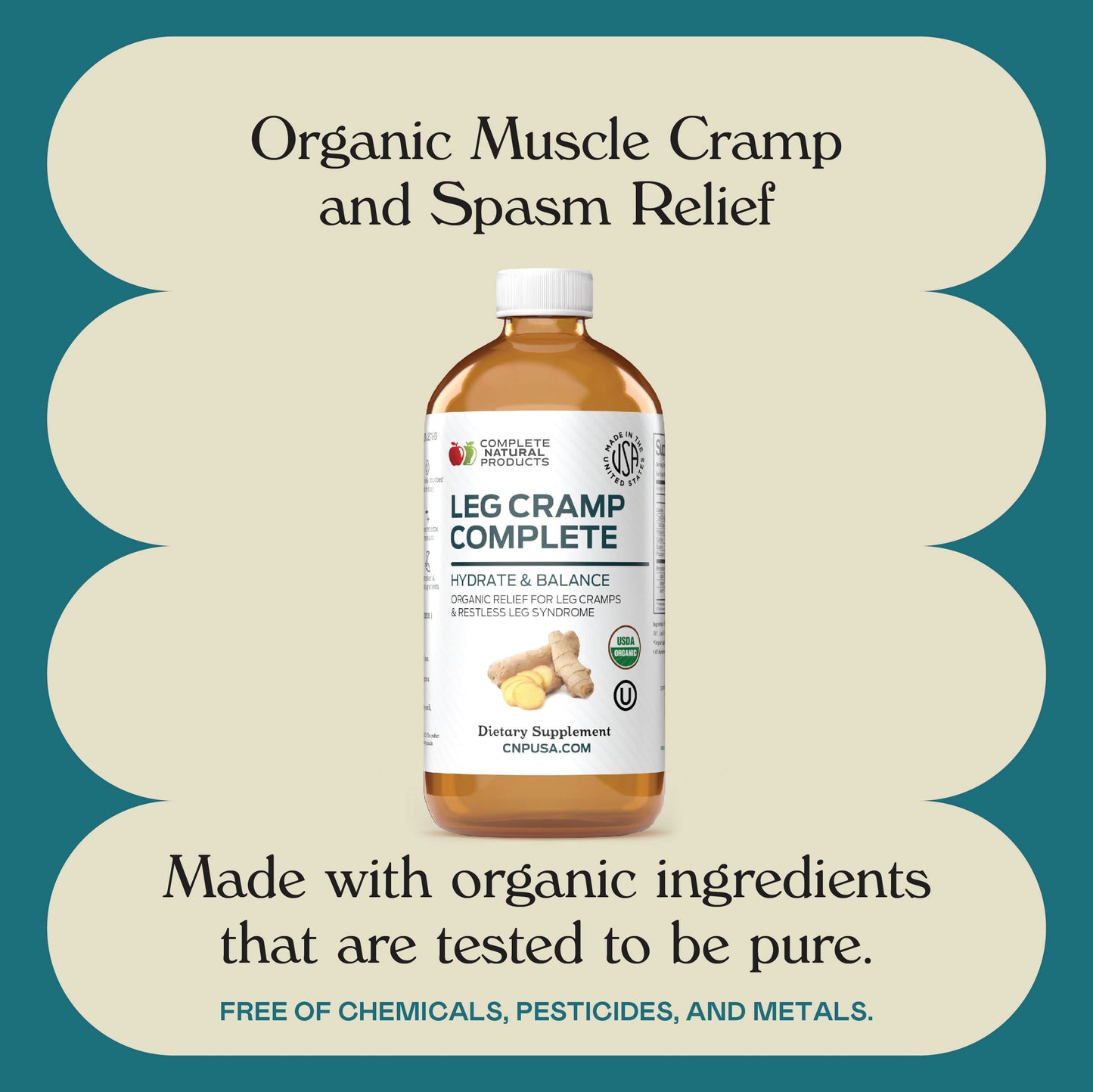 Organic Amish Leg Cramp Relief Liquid 16oz - Natural Muscle and Foot Support Supplement with Apple Cider Vinegar, Ginger, Garlic, Aloe, Fast Cramp Reducing Formula, Certified Organic, Made in USA Complete Natural ProductsBuy Supplements Australia