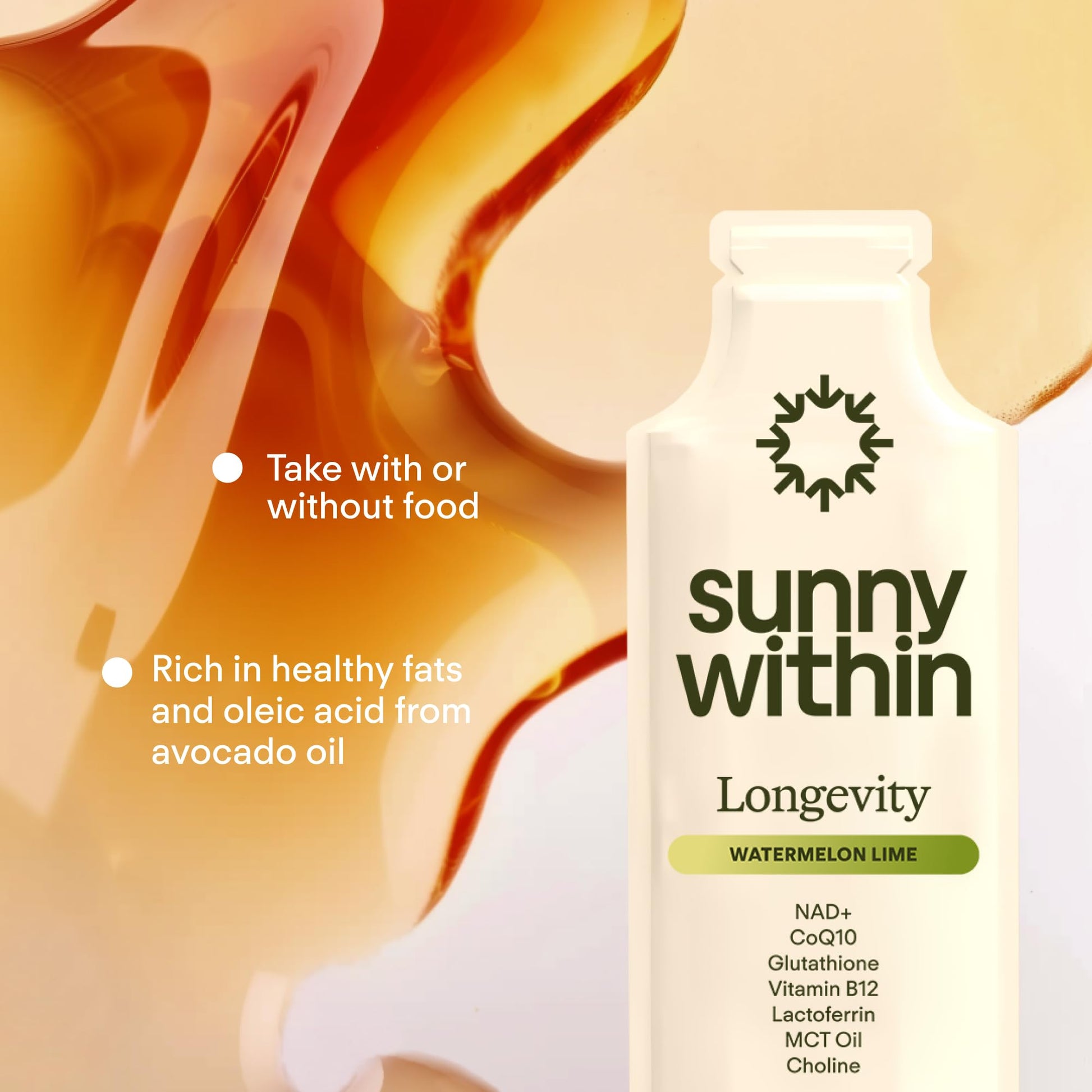 Sunny Within Longevity – Liposomal NAD+ Glutathione Supplement w/Liquid NAD+, CoQ10, B12, MCT & Avocado Oil – Cellular Health, Energy, Brain, Gut & Heart Support* – Watermelon Lime – 30 Pouches Sunny WithinBuy Supplements Australia