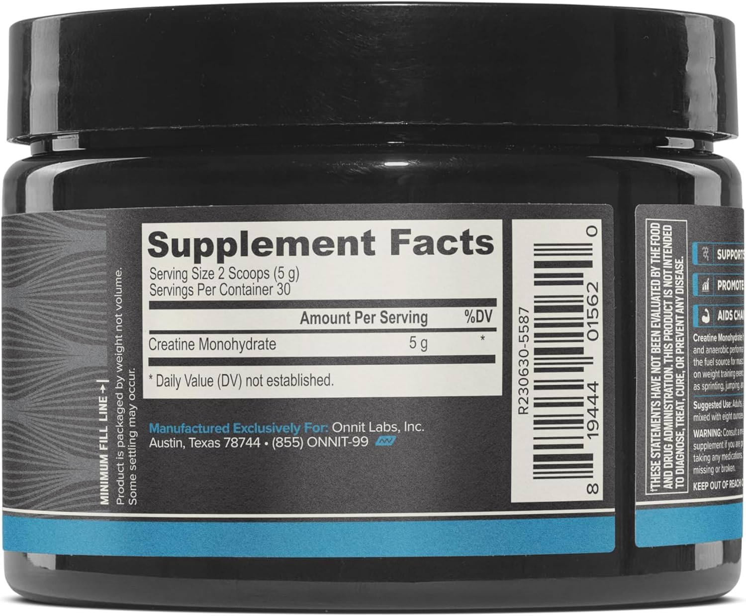 ONNIT Creatine Monohydrate Powder – IGEN™ Non-GMO Tested, 5g Premium Creatine for Muscle Strength, Power & Lean Mass, Supports Brain Health & Cellular Energy, Unflavored, 30 Servings, 5.29 oz 3-Pack ONNITBuy Supplements Australia