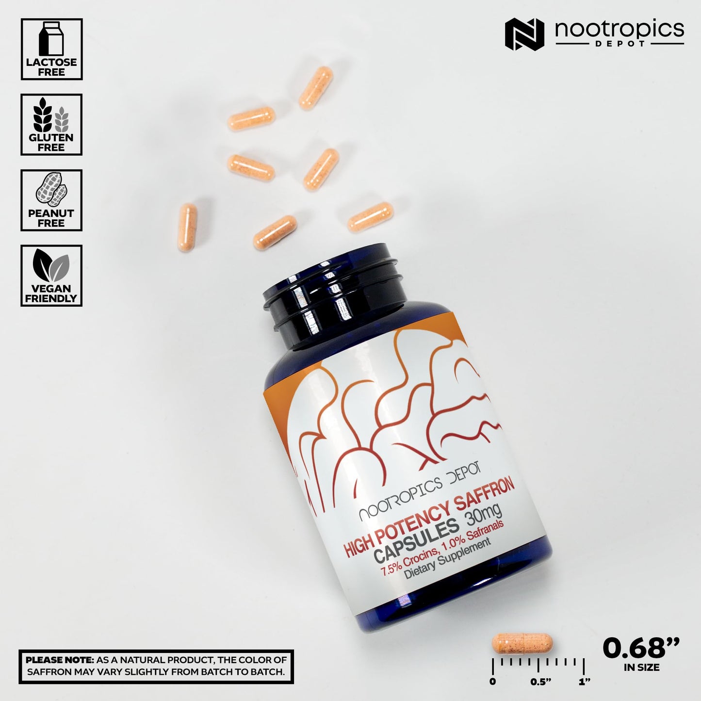 Nootropics Depot High Potency Saffron Extract Capsules | 30mg | Minimum 7.5% Crocins and 1% Safranals | Crocus sativus | 60 ct Nootropics DepotBuy Supplements Australia