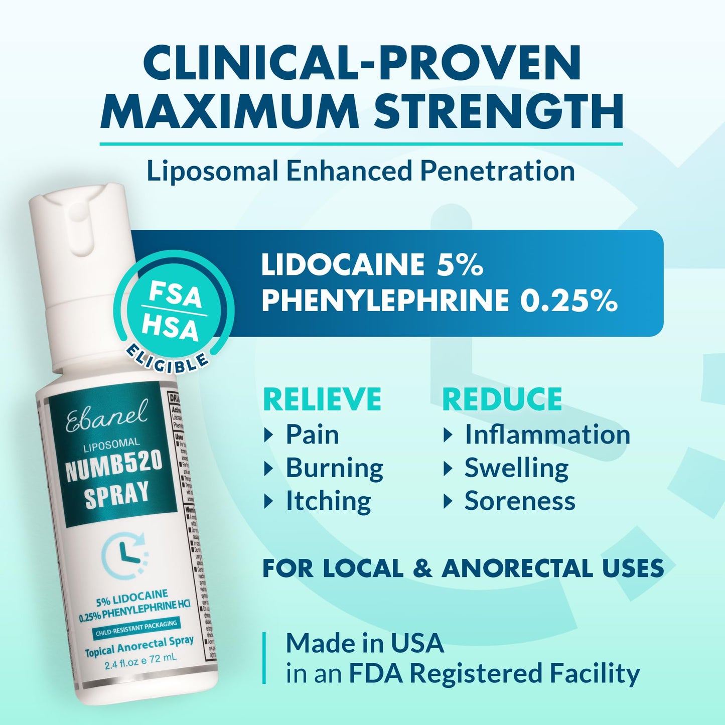 Ebanel 5% Lidocaine Spray Pain Relief Numb520 Burn Itch Relief Numbing Spray for Skin, Topical Anesthetic Postpartum Hemorrhoid Treatment with Phenylephrine for Local and Anorectal Uses EBANEL LABORATORIES buy supplements Au