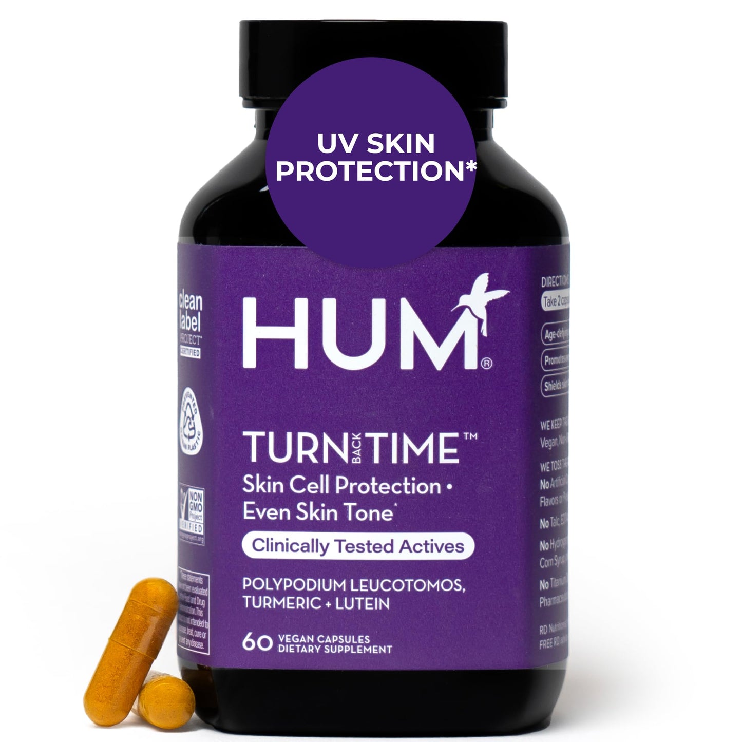 HUM Turn Back Time Turmeric Supplement for Youthful Looking Skin Support with Green Tea Extract, Lutein & Polyphenols, Skin Care Aging & Collagen Support Capsules for Even Tone, 60 Vegan Capsules HUMBuy Supplements Australia
