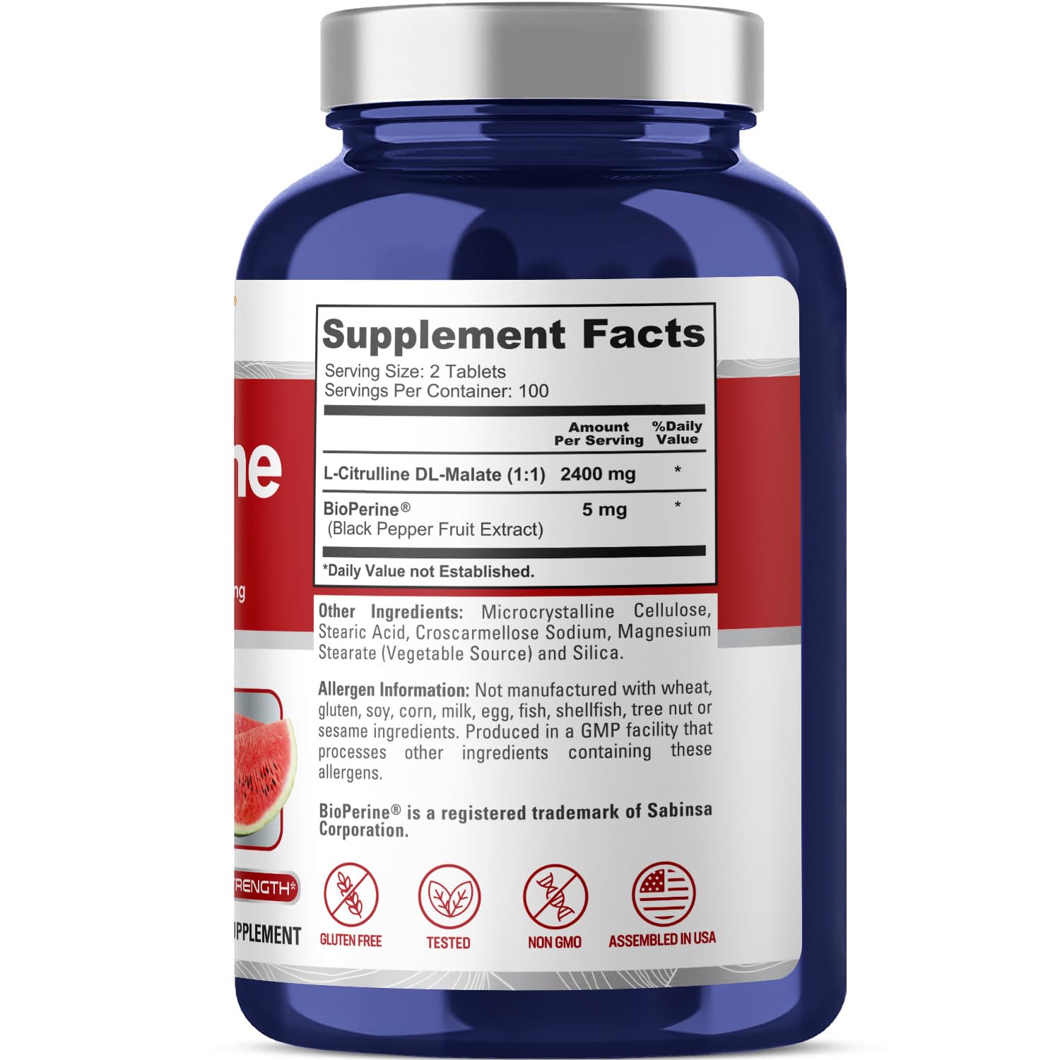 NusaPure L-Citrulline 2,400mg 200 Vegetarian Tablets (Non-GMO, Gluten Free, 100-Day Supply, Bioperine) NusaPureBuy Supplements Australia
