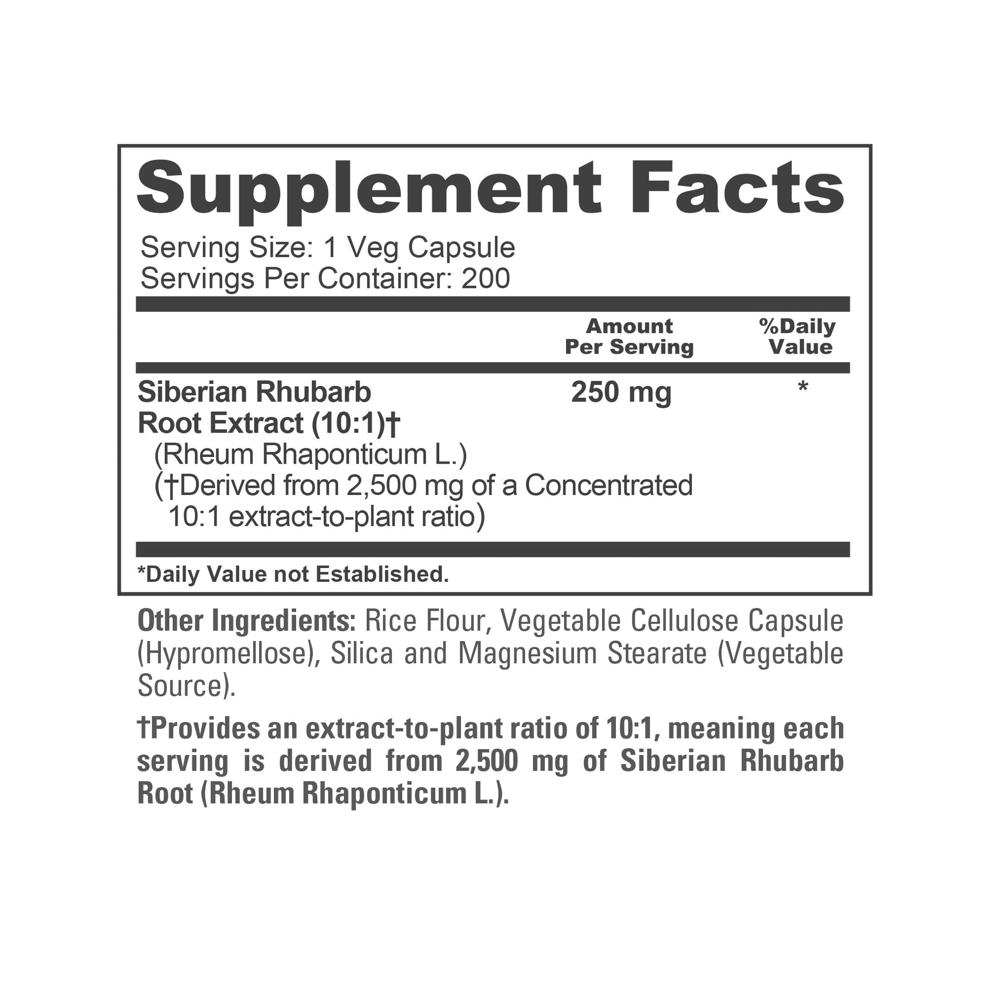NusaPure Siberian Rhubarb 10:1 Extract, 250 mg Equivalent to 2,500mg - 200 Veggie Capsules (Vegetarian, Non-GMO, Vegan) NusaPureBuy Supplements Australia