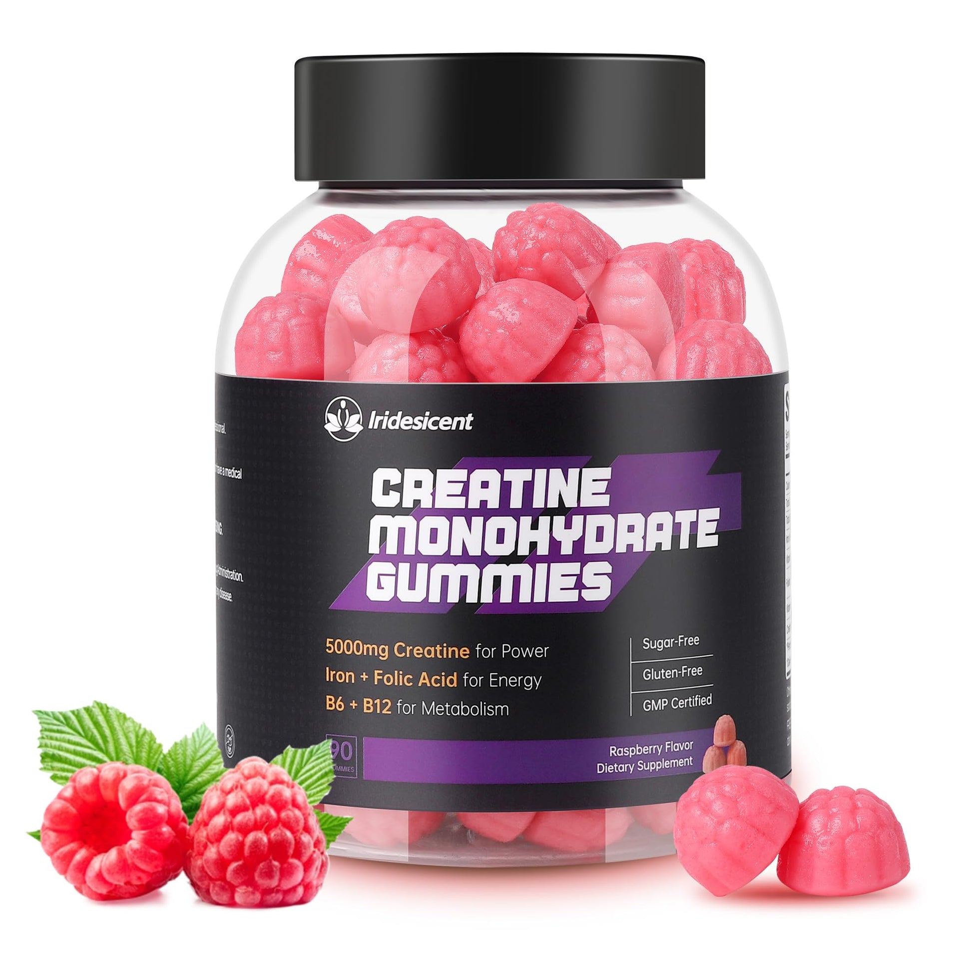 IRIDESICENT Creatine Monohydrate Gummies 5000mg w/Iron, Vitamin B6 & B12, Sugar Free 5g Creatine Supplements for Women and Men Boost Energy & Muscle Recovery - 90 Raspberry Gummies IRIDESICENTBuy Supplements Australia