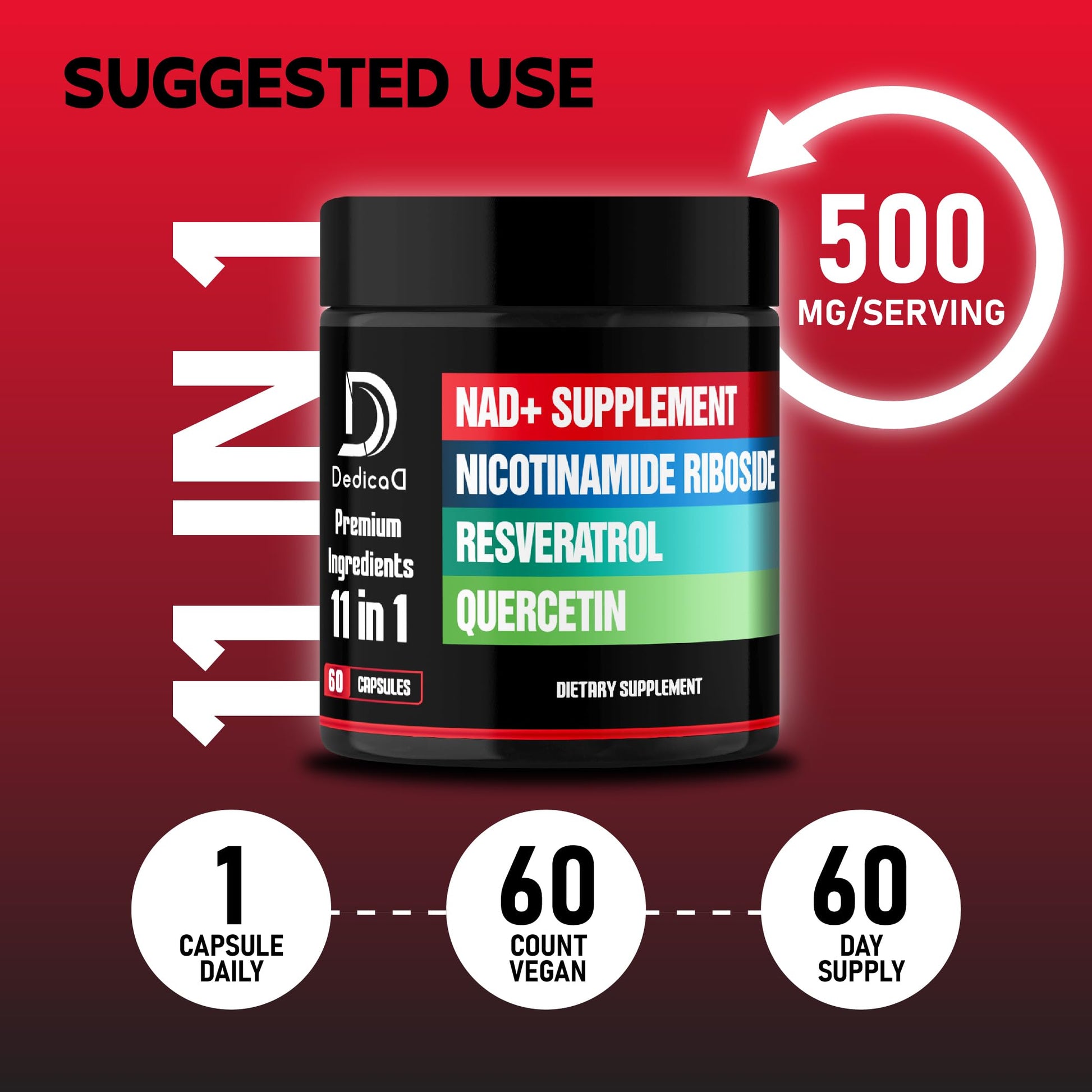 DEDICAD 11in1 NAD Supplement with Nicotinamide Riboside, Quercetin, Resveratrol and 8 More - 2 Month Supply DEDICADBuy Supplements Australia