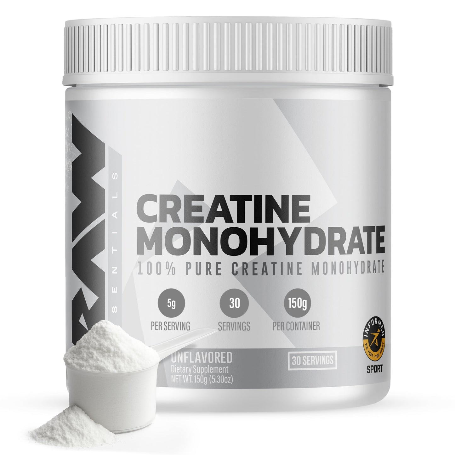 RAW Nutrition Creatine Monohydrate Powder, Unflavored (30 Servings) - Micronized Creatine Monohydrate Supplement for Workout Performance, Build Muscle & Strength