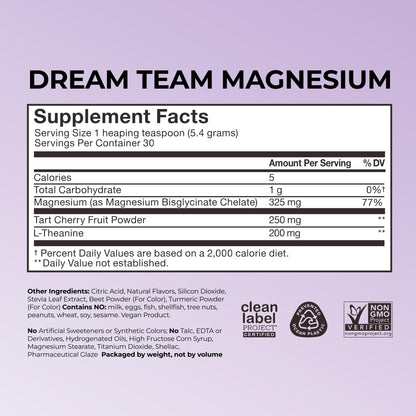 Hum Nutrition Dream Team Magnesium Bisglycinate Powder, L Theanine & Tart Cherry Magnesium Supplement Drink Mix, Support Rest, Relaxation & Sleep Routine, Gluten Free, Vegan, Cherry Lemon, 30 Servings HUMBuy Supplements Australia