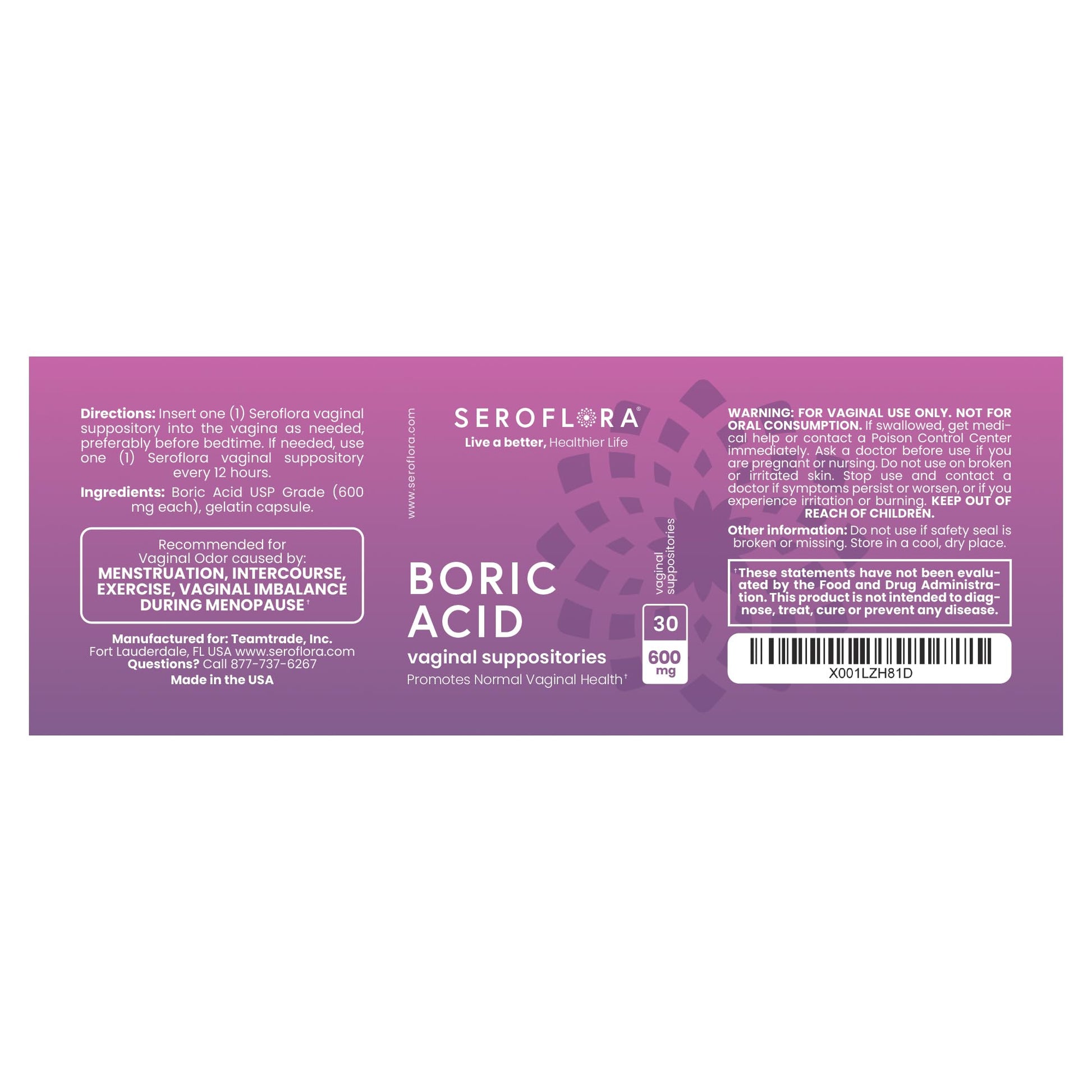 Seroflora Boric Acid Vaginal Suppositories for Women + 1 Suppository Applicator - Helps Support Vaginal Odor pH Balance, Yeast Infection and Bacterial Vaginosis SerofloraBuy Supplements Australia